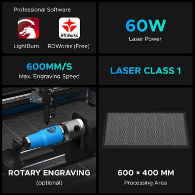 60W CO2 Laser Engraving Machine & Cutter with 600x400mm Engraving Area 