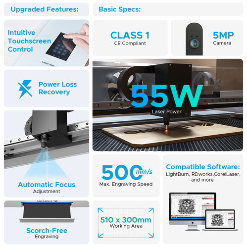 omtech 55w polar CO2 desktop laser engraver