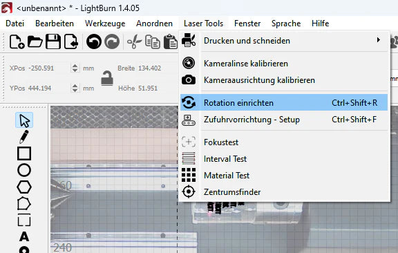 Menu Laser Tools Set up rotation